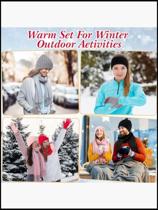 24 Pcs Winter Beanie Hat Scarf Gloves Ear Warmers Headband Set Knit Touchscreen main image 7